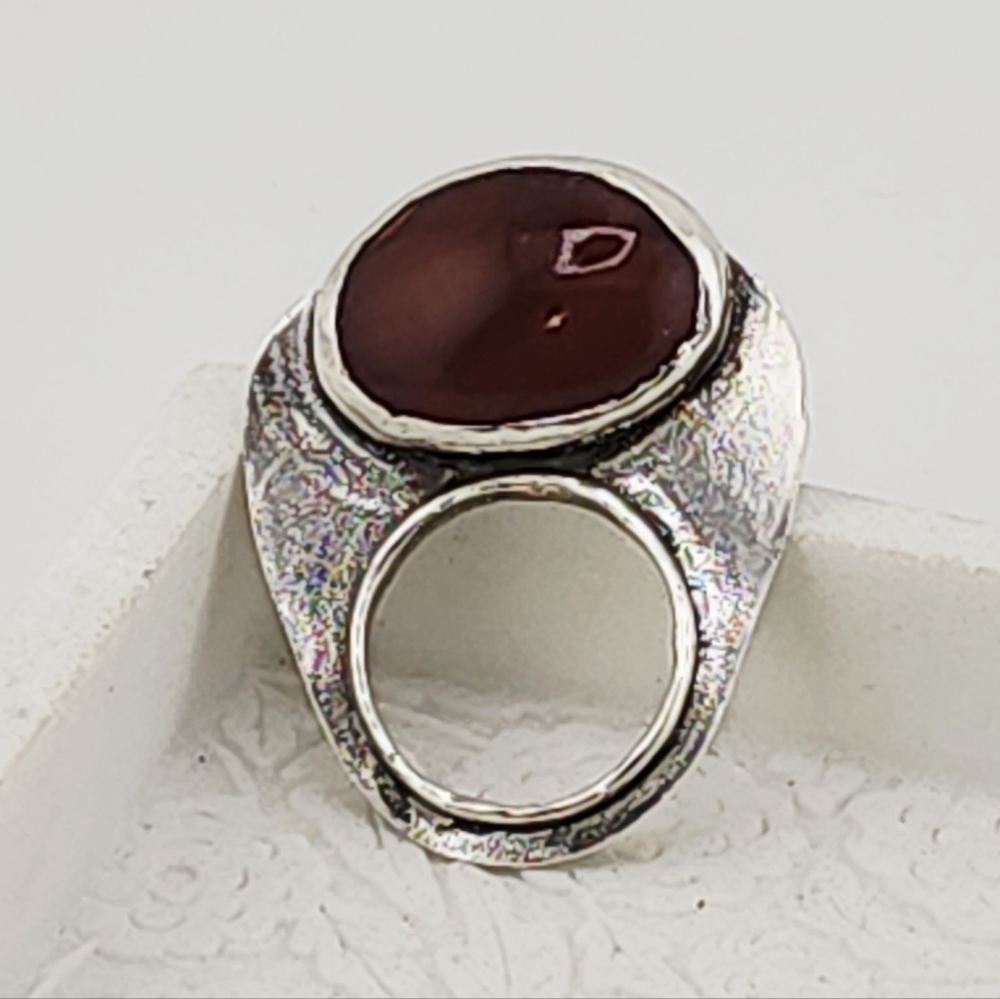CARNELIAN AVANT GARDE STATEMENT RING IN RECYCLED STERLING SILVER METAL SIZE 9